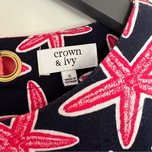 CROWN & IVY Starfish Print Knit Shift Dress with Back Bow Detail Size Small - Picture 8 of 12